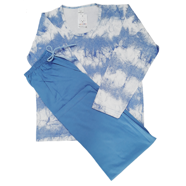 0367 Pijama Branco com Azul e calça Azul 12